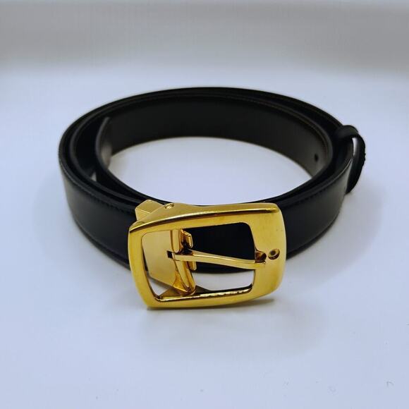 MONTBLANC Horseshoe Vintage Yellow Gold Finish 30MM Leather Belt 129424 - Picture 2 of 8